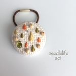 woody 刺繍ヘアゴム ベージュ