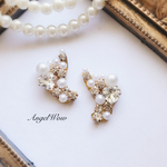 P105クリスタルパールとビジューのイヤリング・ピアス　ホワイト/結婚式/お呼ばれ/ウェディング