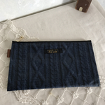  再販3☆マスク入れにぴったりポーチ。ニット柄navy