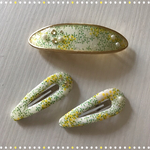 春のヘアアクセサリー＊バレッタ＊パッチン留め＊菜の花＊パール＊スワロフスキー
