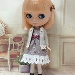 ジャケット&ワンピースセット ブラウンベージュ 花柄  ( ブライス、リカちゃん)