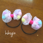 オーガンジー カラフルポンポン ヘアゴム