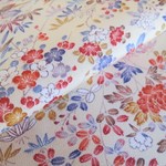 🐇クリーム色 本加賀友禅 四季草花模様 正絹 丹後ちりめん 【100cm×37cm】仕付け糸付き着物の解き 和布 生地 はぎれ リメイク素材 silk100%