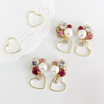 ハート×ビジュー♡ピアス《rosepink&pink》