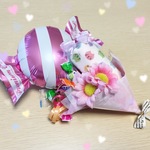 バルーンの色やカタチ、ガーゼハンカチも選べちゃう♪ガーゼハンカチいりバルーンキャンディブーケ☆