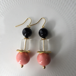 16㎜ピンクビーズ×円柱ビーズ大ぶりピアス☆