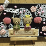 限定品☆羊毛フェルトで作ったクマちゃんのお雛様飾りイーゼル付き