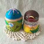 L様ペットオーダー品＊ボタンインコマトリョーシカ＊羊毛針山