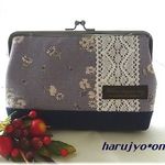 がま口通帳ポーチ＊YUWA花柄パープル