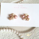 ボタンピアス♡ゴールドリボン(ピンク)♡送料込み