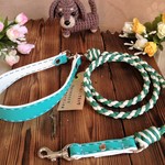 カフェリード小型犬～20㎏以下手編みパラコード✖本革　持ち手約38cm