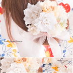 ～ブーケのようなヘッドドレス～パステルカラーのダリアローズヘッドドレス～　髪飾り　ダリア　花飾り　紫陽花