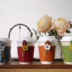 牛革製お花のカップスリーブ（コンビニコーヒーSサイズ対応）　