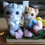 ＊ハートいっぱい２匹のねこちゃん　置物＊
