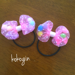 プチドットオーガンジー カラフルポンポン ヘアゴム