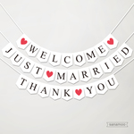 ＜3本セット＞ガーランド（シンプル黒文字）　JUST　MARRIED,WELCOME,THANK YOU