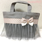 〈再販〉送料無料！ 大人可愛い♡ リボン×チュール×キラキラ ミニトートバッグ ※フォーマルな場にも持って行けるサブバッグ☆