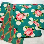 水玉・薔薇×斜め格子☆リバーシブル半幅帯