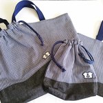 入園・入学３点セット　ネイビーヒッコリー×イカリ　名前タグ付き
