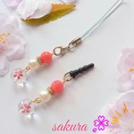 【送料無料】桜水晶&インカローズ　イヤホンジャック&ストラップ