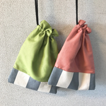 受注製作 2色お選びください♪まかろんカラーとしましまの巾着 グレーストライプ