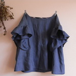 再販　LINEN フリルチュニック *グリーンブルー*　size FREE