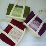 ☆送料無料☆久留米絣×こぎん刺し トート（大）　＊紫＊