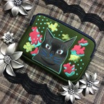送料無料●黒猫の3DSケース●ポーチ●絵●絵画●アート