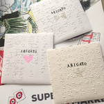 ☆点字再生紙の、スクエアぽち袋 ARIGATO(3柄)☆