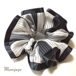 【SALE】ジャガードモノトーンシフォンBlackサテン縁取りシュシュ
