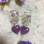 お花とハートのスクエアピアス パープル