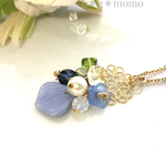【再販11】すみれブルーの花束ネックレス（ﾛﾝｸﾞﾈｯｸﾚｽ・ﾈｯｸﾚｽ・揺れる・パステルカラー）