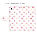 【期間限定 送料無料】大人かわいい桃の実ドット柄スマホケース★白色 iPhone8・iPhone8Plus対応　手帳型　