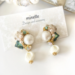 Green Swarovskiビジューピアス