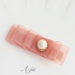 やわらかシフォンりぼんのコットンパールヘアクリップ(オールドローズ)