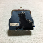 ねこ柄ガマ口財布 / 猫ガマ口ポーチ / ネコ柄コインケース　＊黒ネコ - アッシュブルー＊ E
