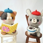 【1～様オーダー品】羊毛フェルトの三毛猫＆ウサギ