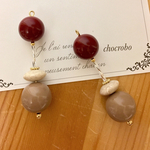 ⭐️再販⭐️大ぶり アンティーク風 レッド×キャメル ピアス/イヤリング