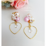 ハート＆コットンパールのピアス