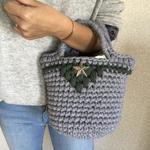 グレー×グリーンデニム×☆コンチョ まるいハンドバッグ