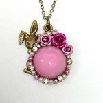 桜色 うさぎ アンティークネックレス たまご 薔薇 金古美 レジン パール ビジュー 送料無料 