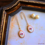 ピンクの小花のボールチェーンピアス＊パールキャッチ付き(みるく色)♪