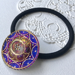 ★再販★王宮の花✴︎ヴィトレイルブルー／チェコガラスボタンのヘアゴム32mm
