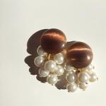 Cats eyecabochon&Pearl earrings
