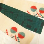 【継ぎ目なし】正絹半巾帯(銘仙と緑の大島）
