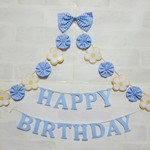 《再販⑥》水色ギンガムチェック プリンセスの誕生日 バースデーガーランド  セット  