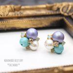 PURPLE♡大ぶりビジュー♡コットンパールビジューピアスorイヤリング♡シンプル★