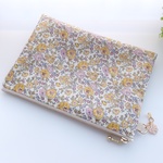 LIBERTY　Felicite　フェリシテ　2010ES　13Y　ミモザ色　ビニコの中布・仕切りポケット付きペタンコポーチ　Ａ5サイズ　◆お薬手帳ケース・母子手帳ポーチにも♪