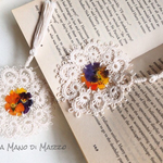 segnalibro bookmark ビオラの押し花レース編みブックマーク