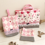 アリス*ピンク うさぎ♡ふりふりレッスンバック3点セット！リボンとストライプ    巾着 上履き入れ 入園・入学 女の子